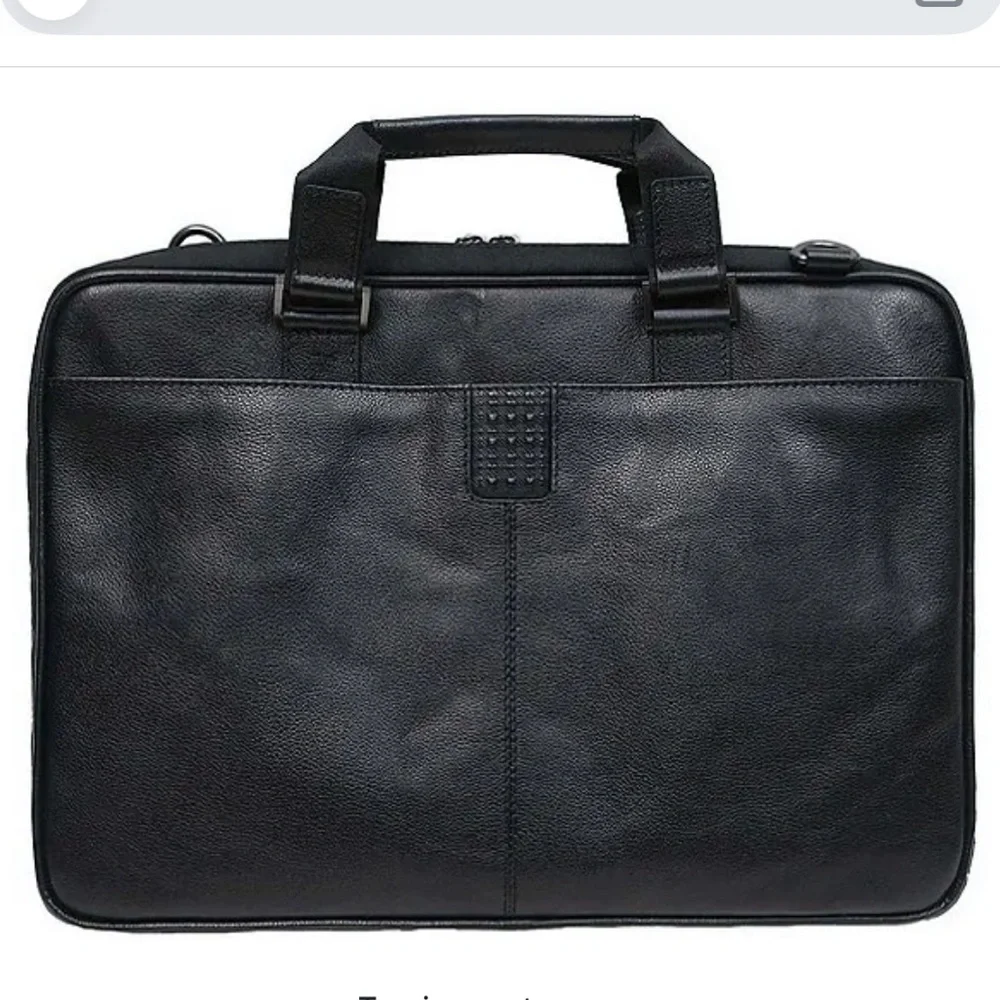 BOCONI Garth Coated Zipper Slim Leather Laptop Briefcase
